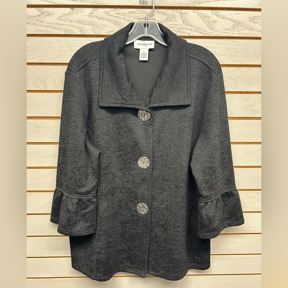 Peck & Peck Textured Black Button Up Blouse